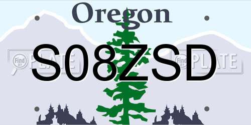 S08ZSD Oregon License Plate