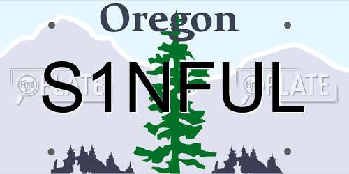 S1NFUL Oregon License Plate