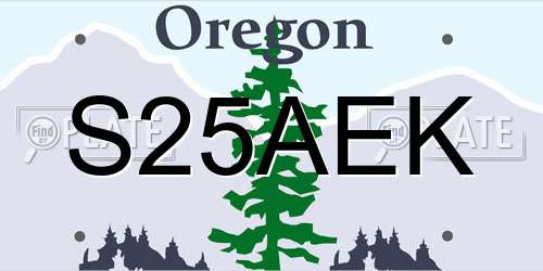 S25AEK Oregon License Plate