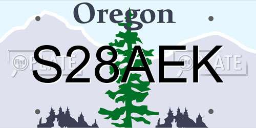 S28AEK Oregon License Plate