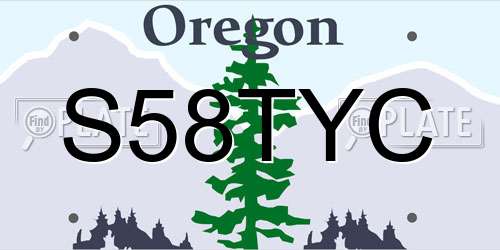S58TYC Oregon License Plate