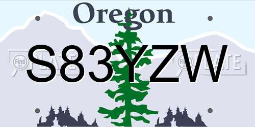 S83YZW Oregon License Plate