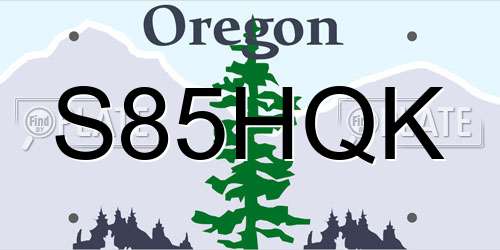 S85HQK Oregon License Plate