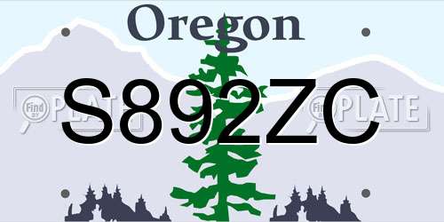 S892ZC Oregon License Plate