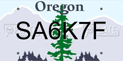 SA6K7F Oregon License Plate