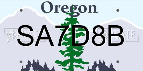 SA7D8B Oregon License Plate
