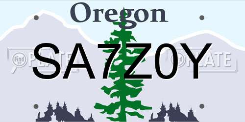 SA7Z0Y Oregon License Plate