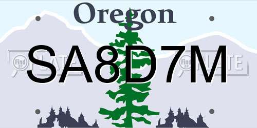 SA8D7M Oregon License Plate