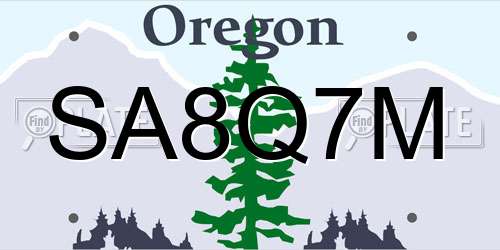 SA8Q7M Oregon License Plate