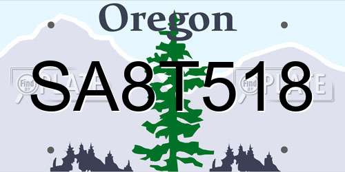 SA8T518 Oregon License Plate