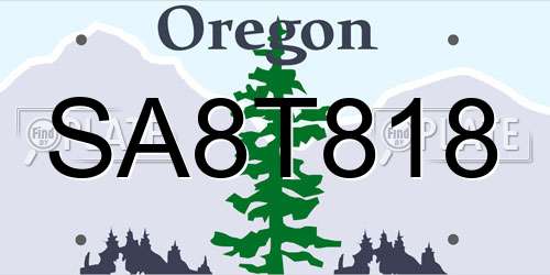SA8T818 Oregon License Plate