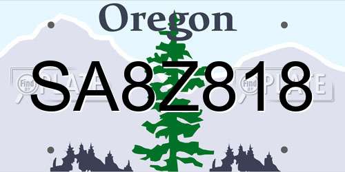 SA8Z818 Oregon License Plate