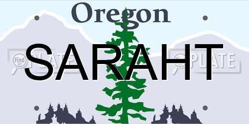 SARAHT Oregon License Plate