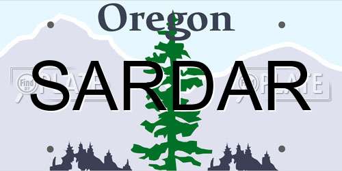 SARDAR Oregon License Plate