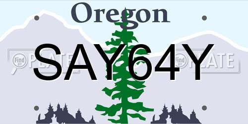 SAY64Y Oregon License Plate