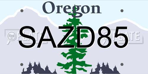SAZD85 Oregon License Plate