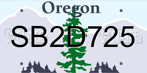SB2D725 Oregon License Plate