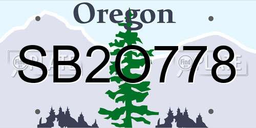 SB2O778 Oregon License Plate