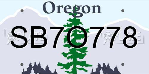 SB7O778 Oregon License Plate