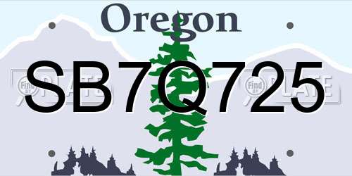 SB7Q725 Oregon License Plate