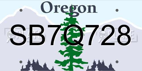 SB7Q728 Oregon License Plate