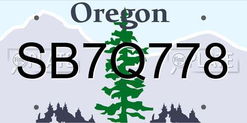 SB7Q778 Oregon License Plate