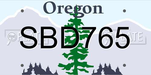 SBD765 Oregon License Plate