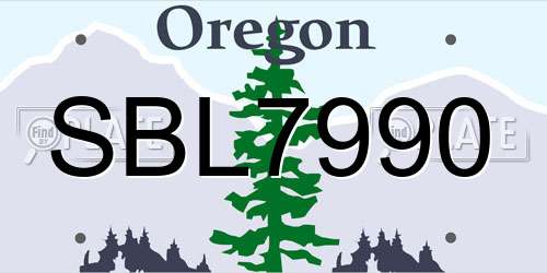 SBL7990 Oregon License Plate