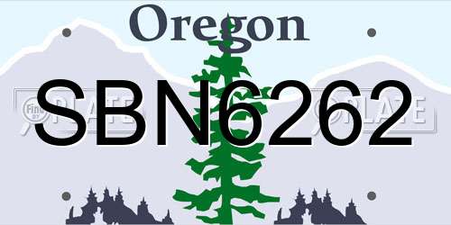 SBN6262 Oregon License Plate