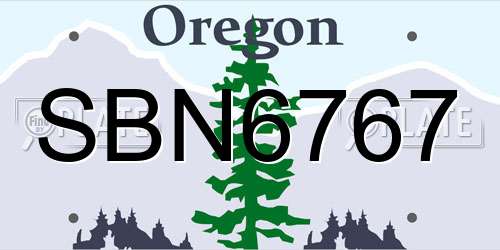 SBN6767 Oregon License Plate