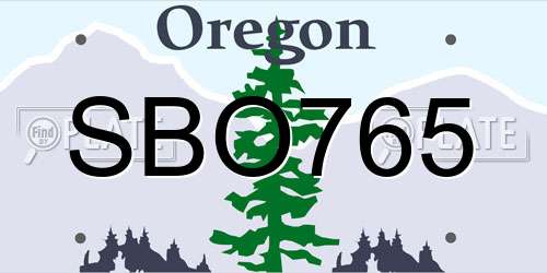 SBO765 Oregon License Plate