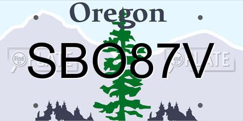SBO87V Oregon License Plate