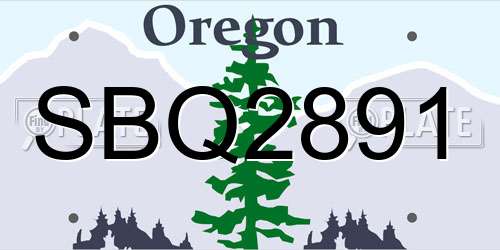 SBQ2891 Oregon License Plate