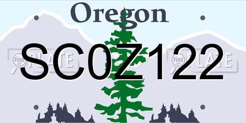 SC0Z122 Oregon License Plate