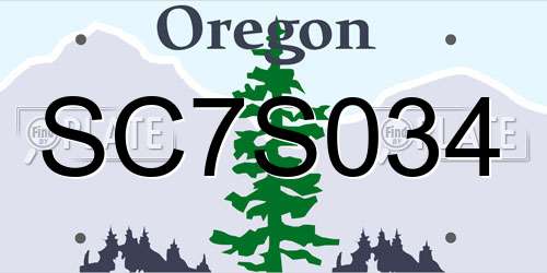 SC7S034 Oregon License Plate