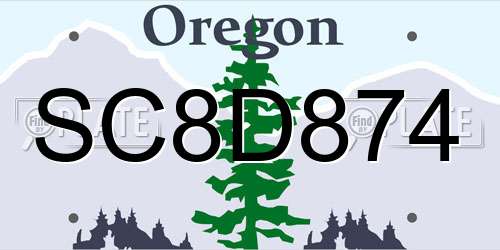SC8D874 Oregon License Plate