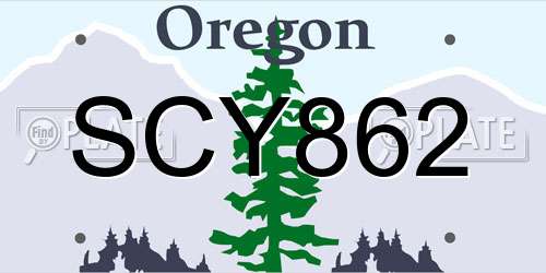 SCY862 Oregon License Plate