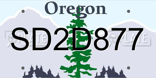 SD2D877 Oregon License Plate