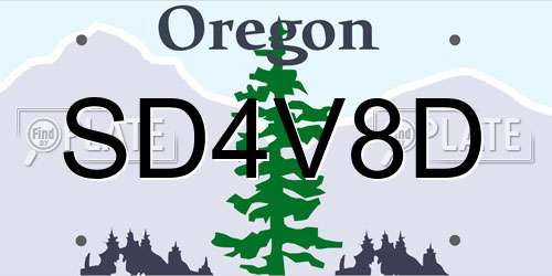 SD4V8D Oregon License Plate