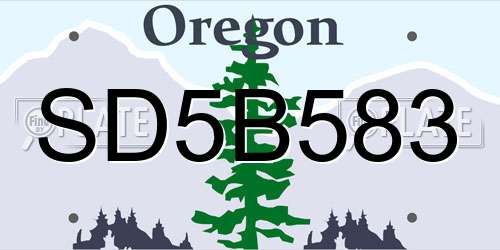 SD5B583 Oregon License Plate