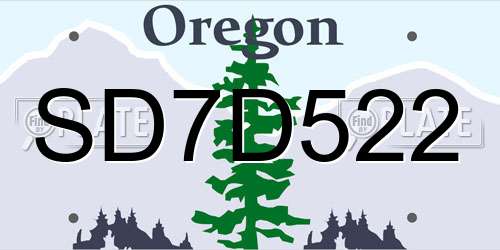 SD7D522 Oregon License Plate