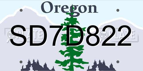 SD7D822 Oregon License Plate