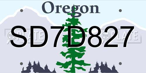SD7D827 Oregon License Plate