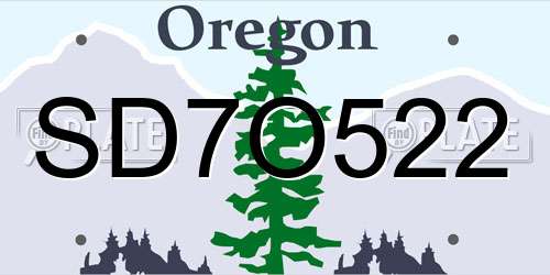 SD7O522 Oregon License Plate