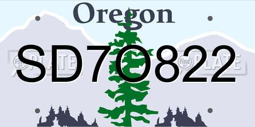 SD7O822 Oregon License Plate