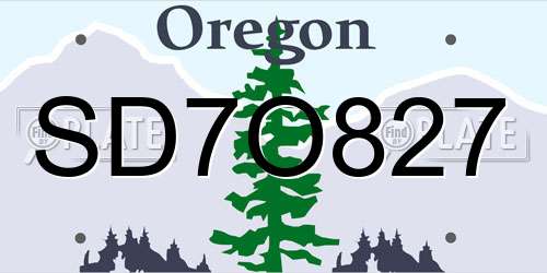 SD7O827 Oregon License Plate