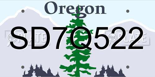 SD7Q522 Oregon License Plate