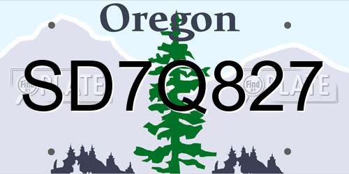 SD7Q827 Oregon License Plate