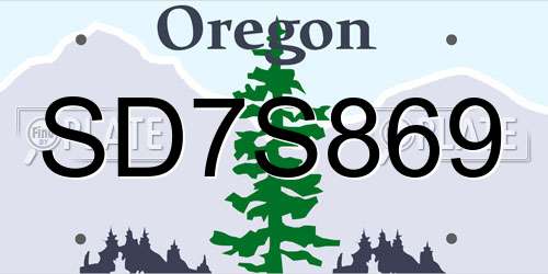 SD7S869 Oregon License Plate