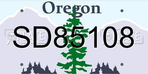 SD85108 Oregon License Plate